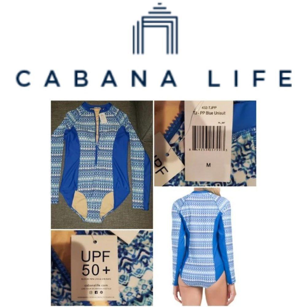 Cabana Life Sz Medium Blue ZipUp Palm Rashguard Unisuit